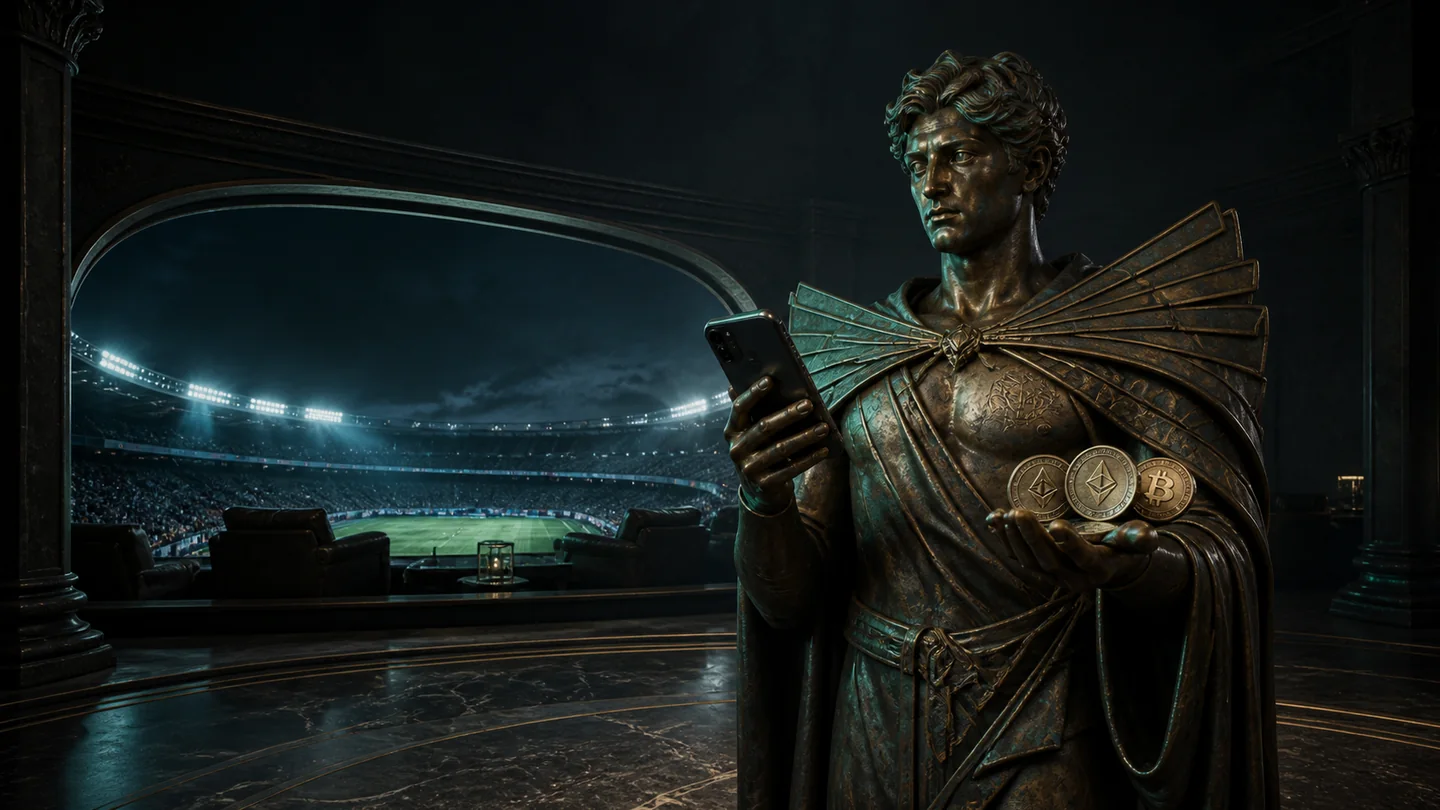 Bronze account keeper placing a first sports wager from a stadium lounge